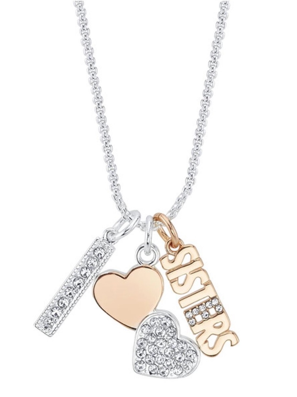 Silver Plated Sisters' Multi-Charm Heart Necklace